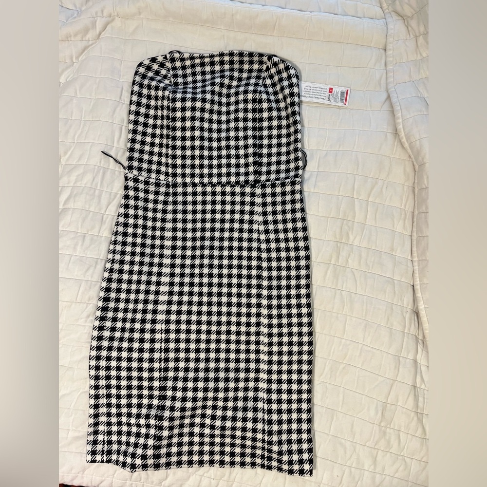 NWT black & white houndstooth strapless dress